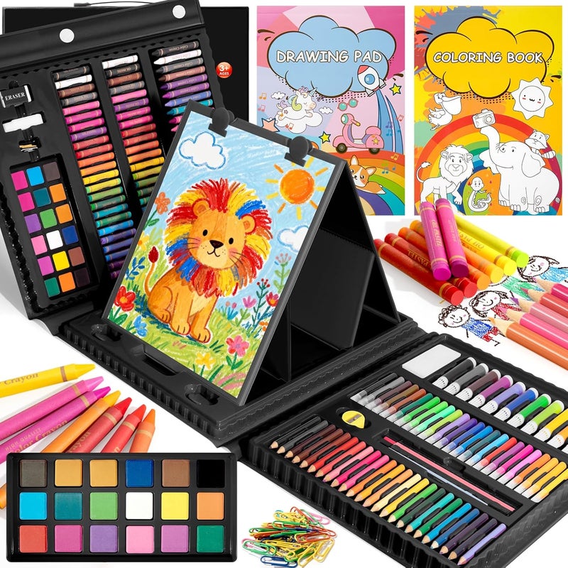 GOTIDEAL Kids Art Kit,Art Supplies for Kids,210 PCS Art Set with Double Sided Trifold Easel,Coloring Book, Crayons, Markers, Watercolor Pens, Arts & Crafts,Gift for 4-12 Year Old(Black) - Image 1